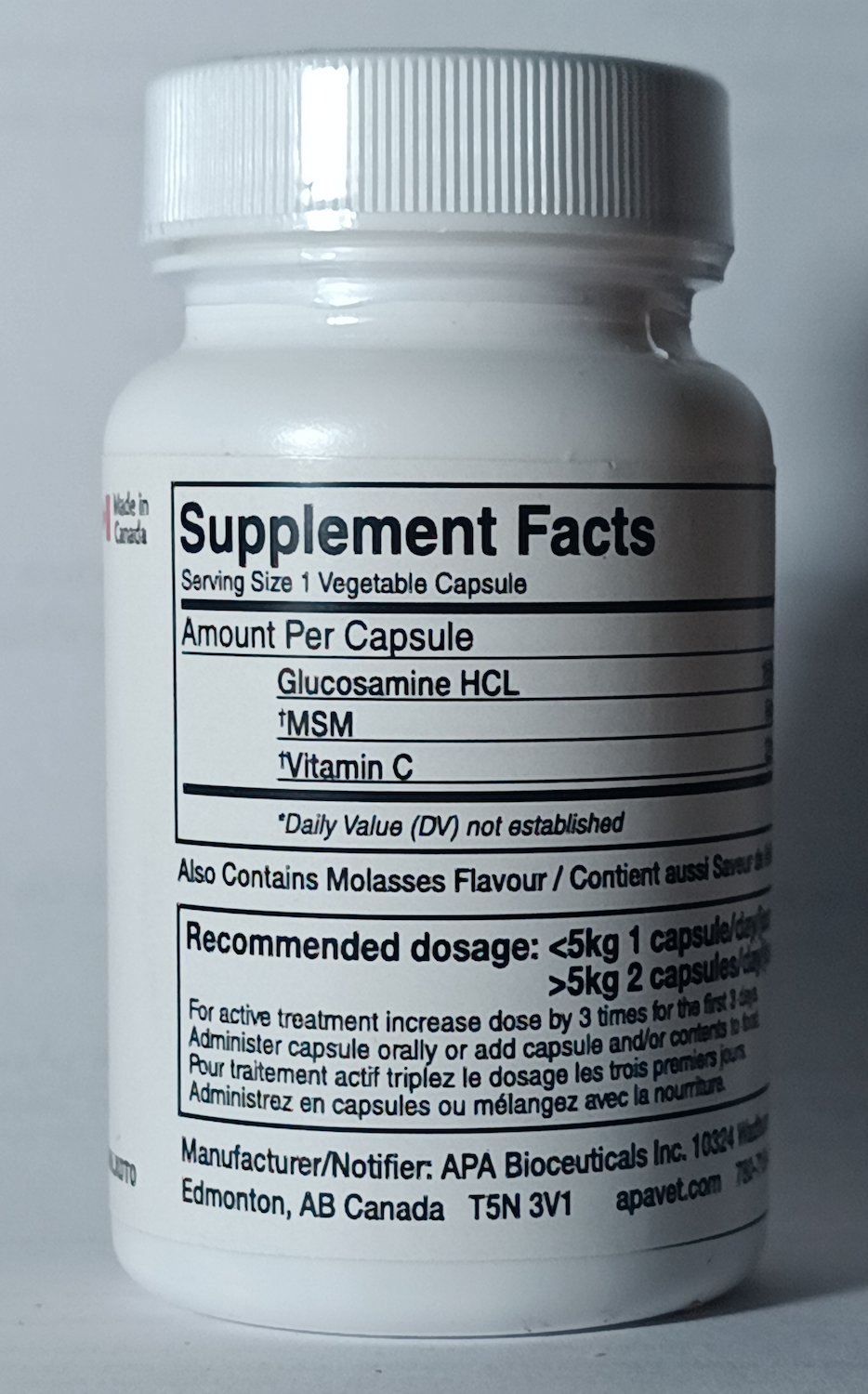 Apavet Glucosamine Ultra Back Of Bottle