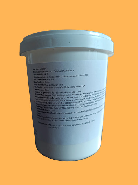 White container of MSM with a lid reverse