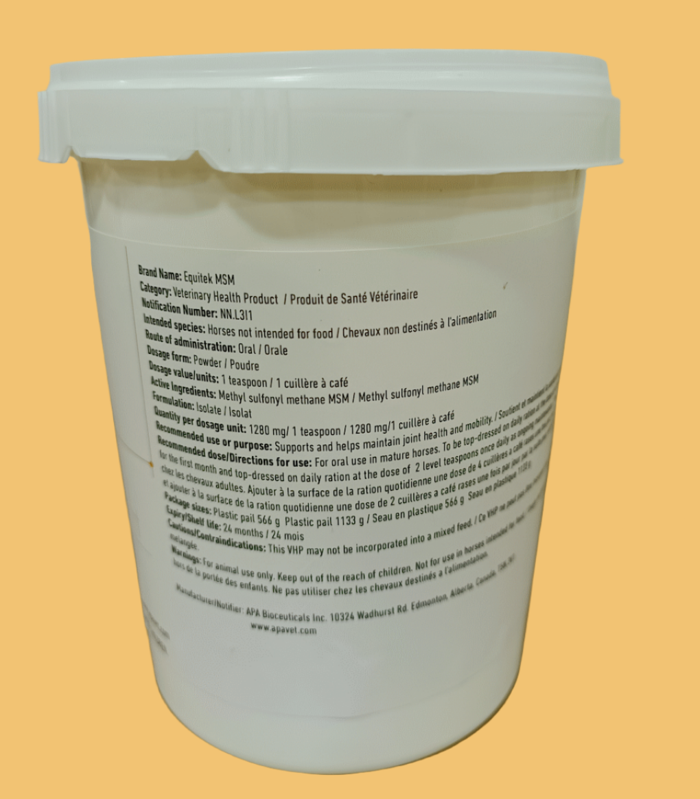 Equitek MSM 566g Powder For Horses Label