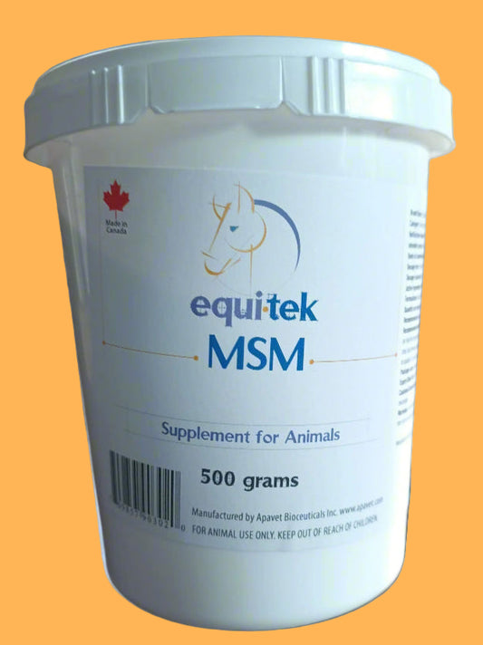 Front of 500g container of Equitek MSM for mammals